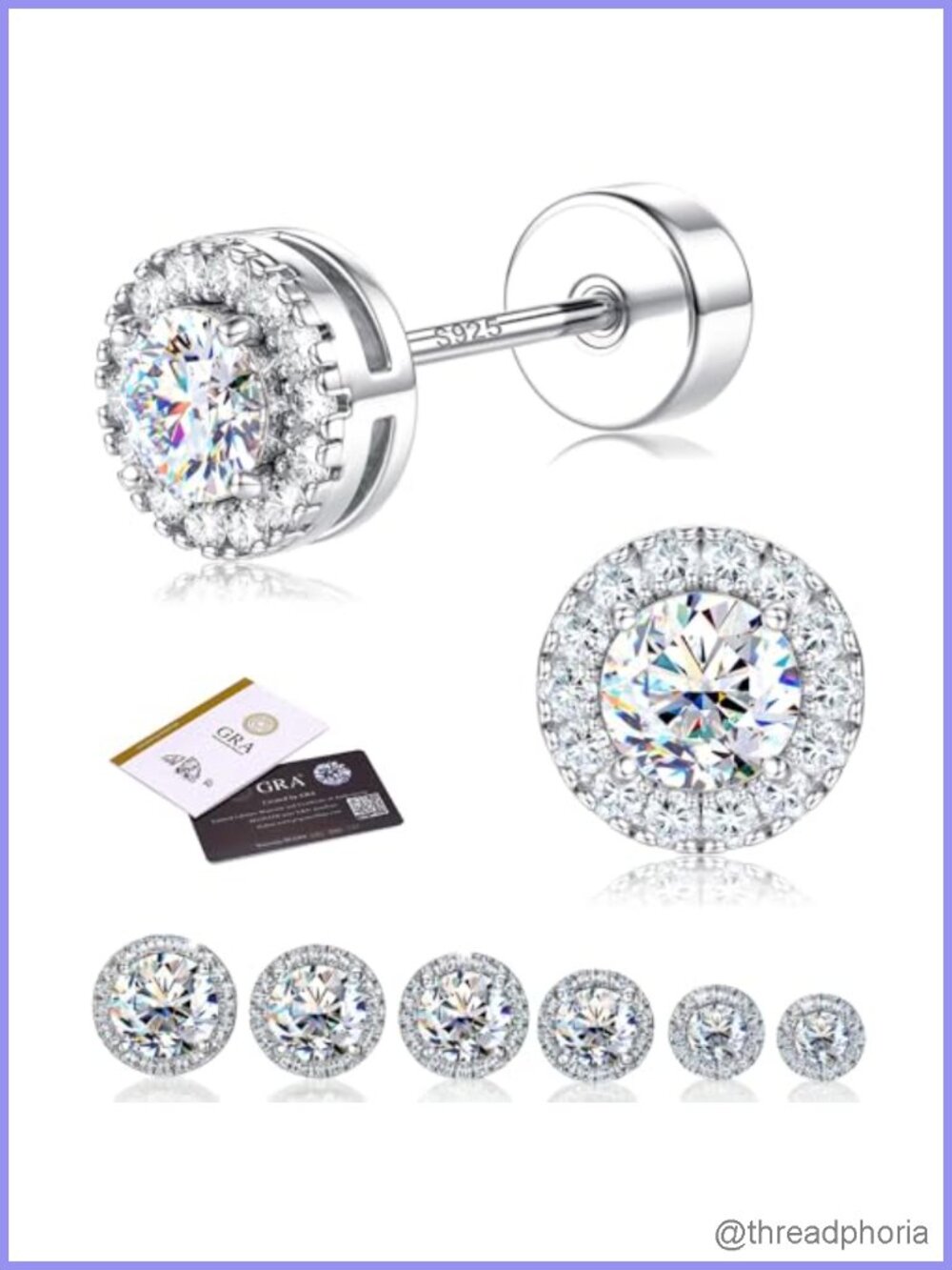 Moissanite Flat Back Stud Earrings 925 Sterling Silver Screw Back Unisex